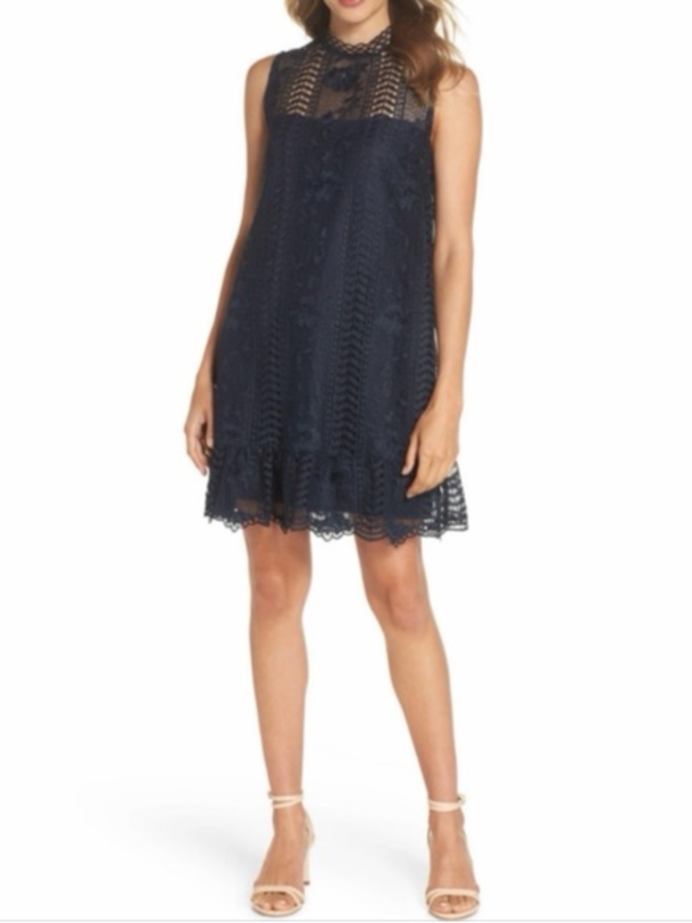 BB Dakota Navy Lace Sleeveless Shift Dress